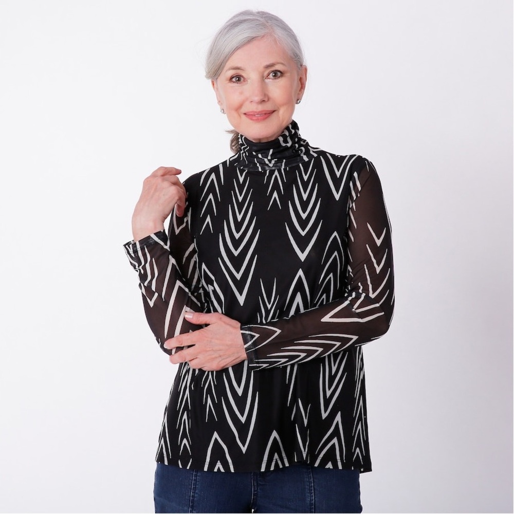 MarlaWynne Black & White Chevron Turtleneck Blouse